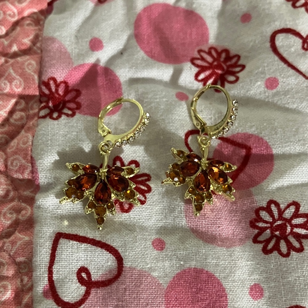 Gold and Orange Crystal Drop Earrings